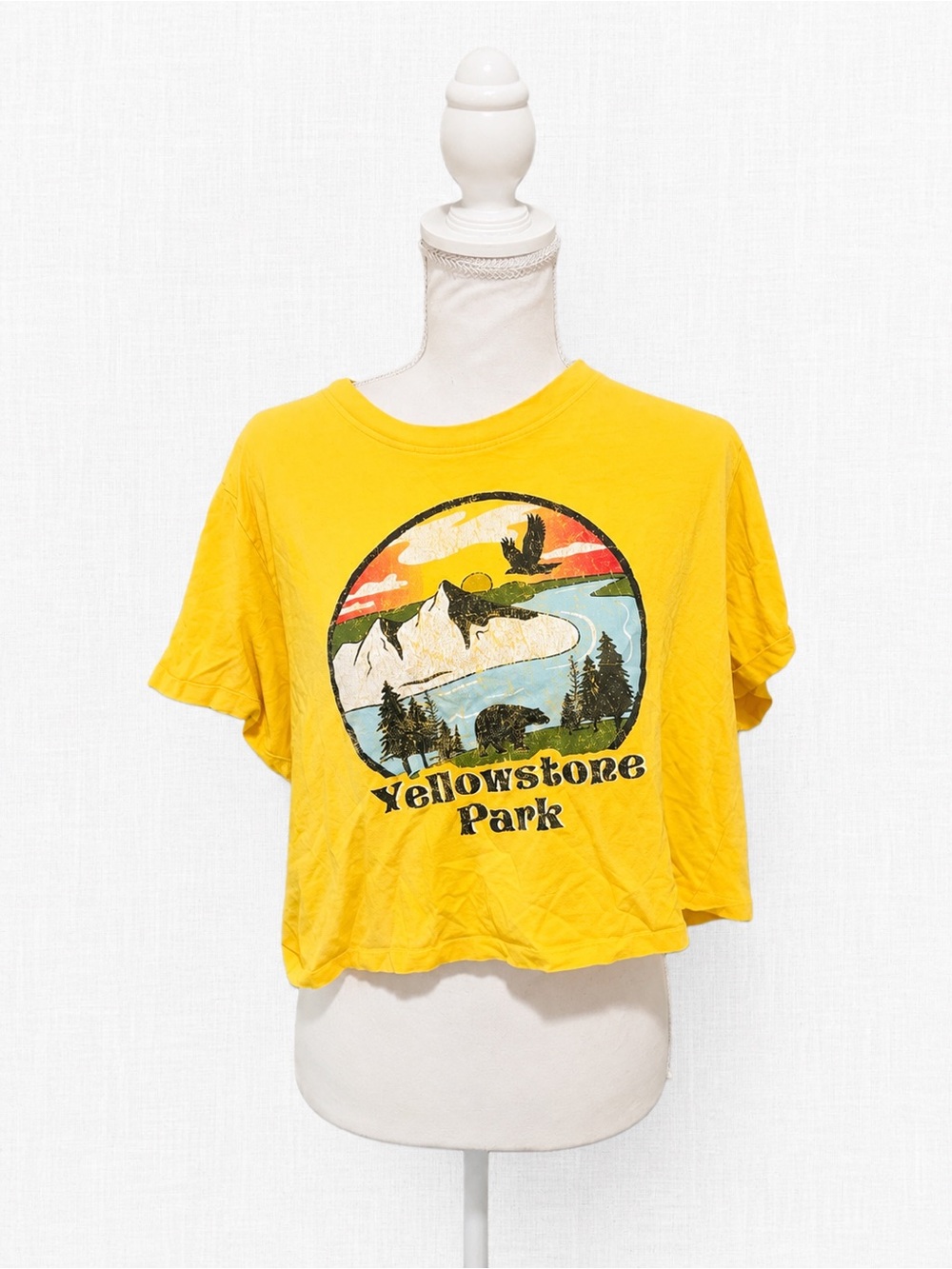 Yellow Yellowstone Park Graphic Crop Top - Women